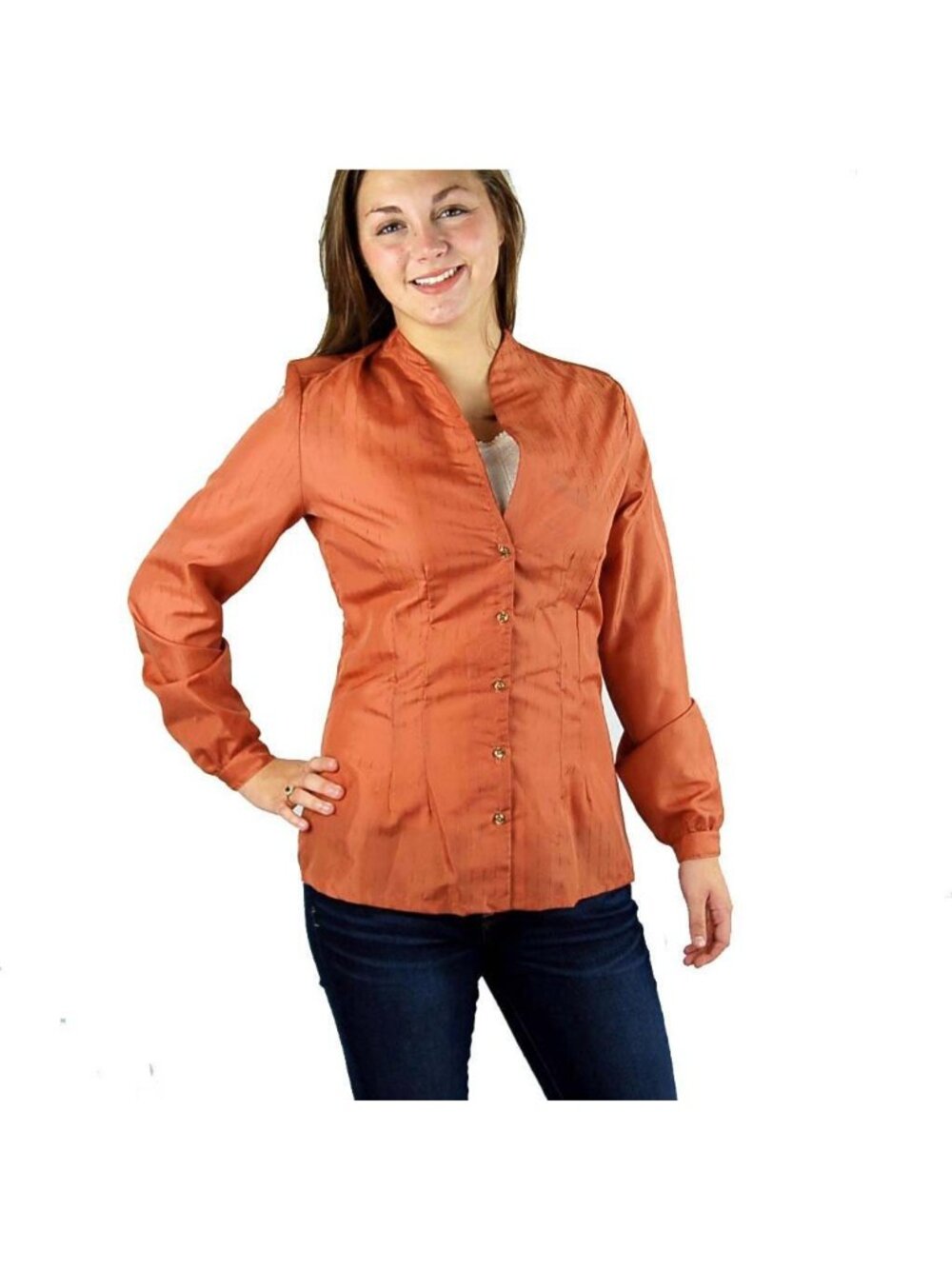 Vintage fitted blouse in burnt orange Size M New Old Stock